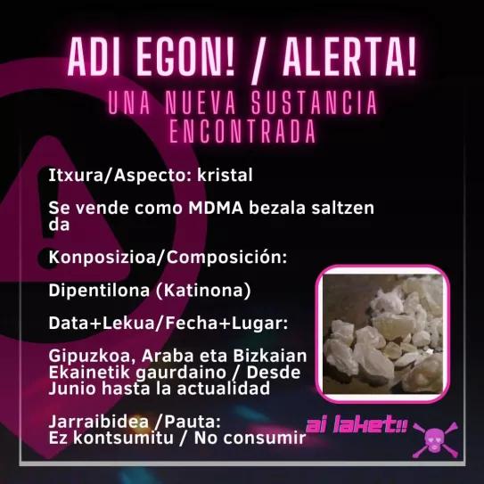 Detectan Dipentilona vendida como si fuera MDMA en País Vasco