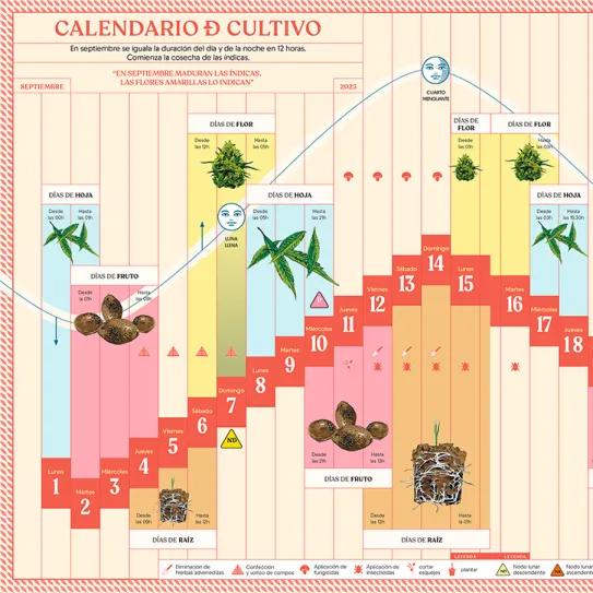 Calendario biodinámico y lunario de septiembre 2025. Cáñamo 332