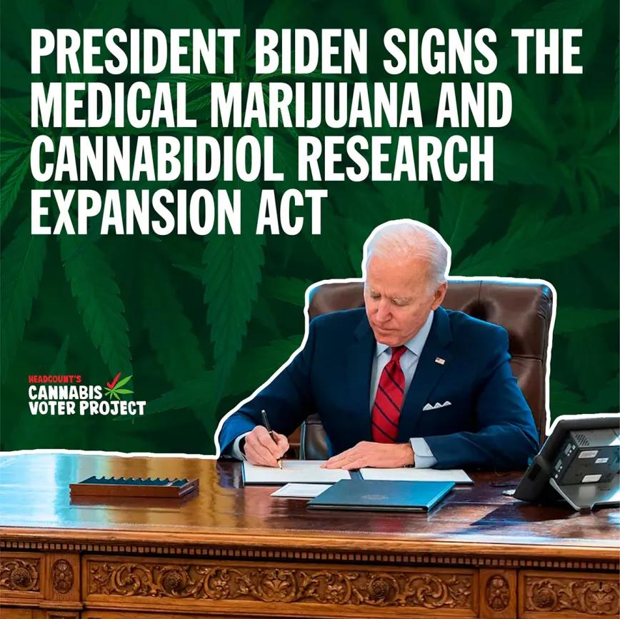 Biden hace historia al firmar la ley para la investigación científica con cannabis 