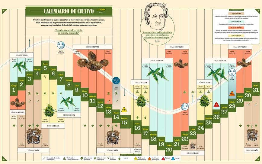 Calendario biodinámico y lunario de octubre 2023. Cáñamo 310