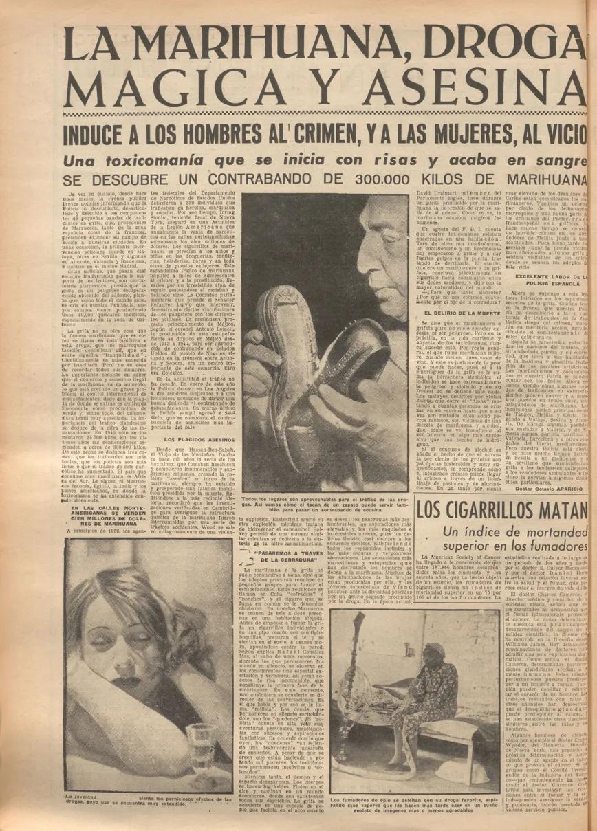 “La marihuana, droga mágica y asesina”, artículo de Octavio Aparicio en Pueblo, Diario del Trabajo Nacional (6 de julio de 1954). 