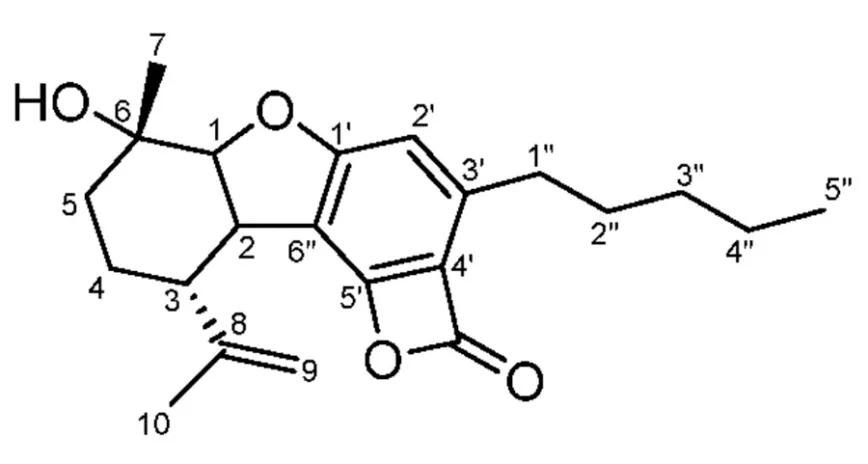 Estructura molecular de la cannabielsoxa.