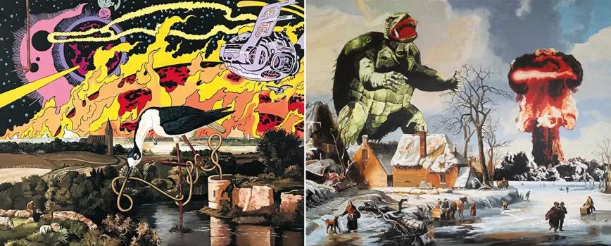 Óscar Seco. cuadros de la serie #vamosamorirtodos, 81x100 cm, acrílico sobre tela (2020). 