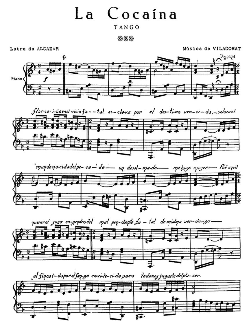 Partitura de “El tango de la cocaína”.