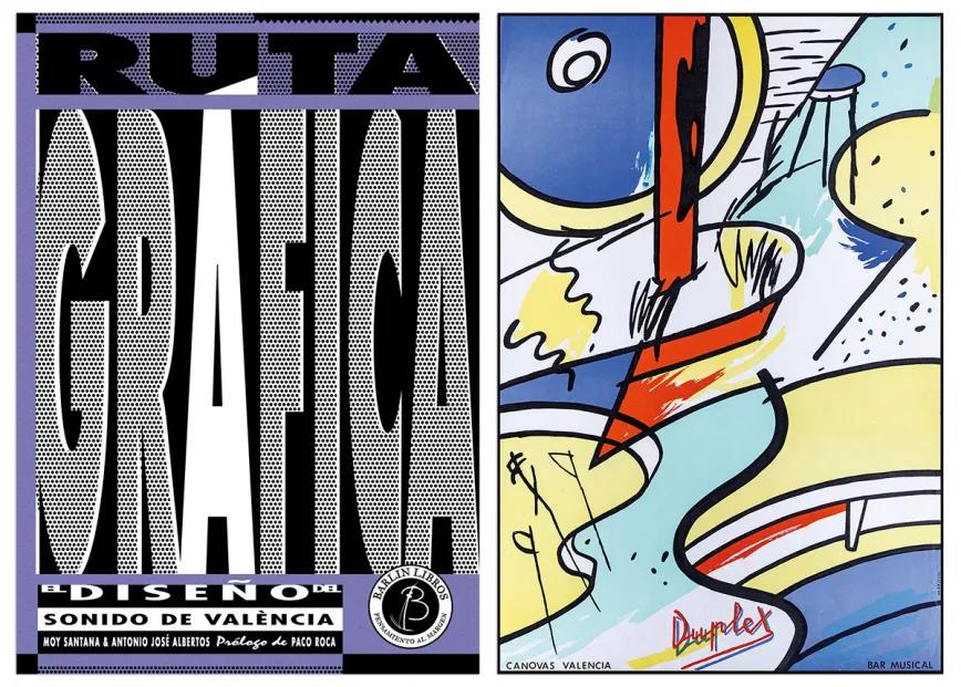 Cubierta de Ruta Gráfica. El diseño del sonido de València de Antonio José Albertos (Barlin Libros, 2022), publicación que recupera el universo gráfico bakala y cartel de Mariscal para la discoteca Duplex (1981).