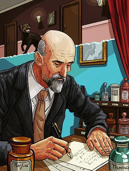 Este retrato, dibujado por Cristóbal Fortúnez, ilustraba “Juan Ramón Jiménez y los opiáceos”,   el artículo de Sánchez Pedrero en la revista Cáñamo 242 (febrero 2018).