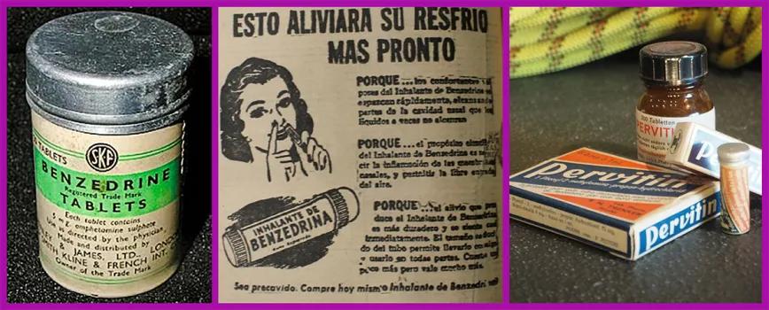 Algunos fármacos que la ayudaron a escribir, como la Benzedrina, anfetamina que se vendió en su día como alivio para el catarro, o el Pervitín, metanfetamina famosa por el uso que le dieron los alemanes durante la Segunda Guerra Mundial.