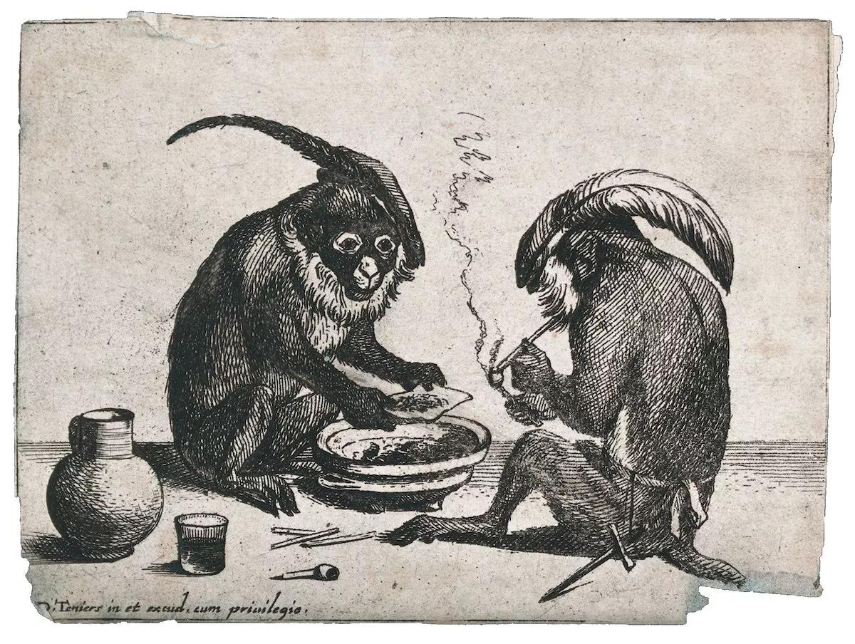 Grabado de dos monos