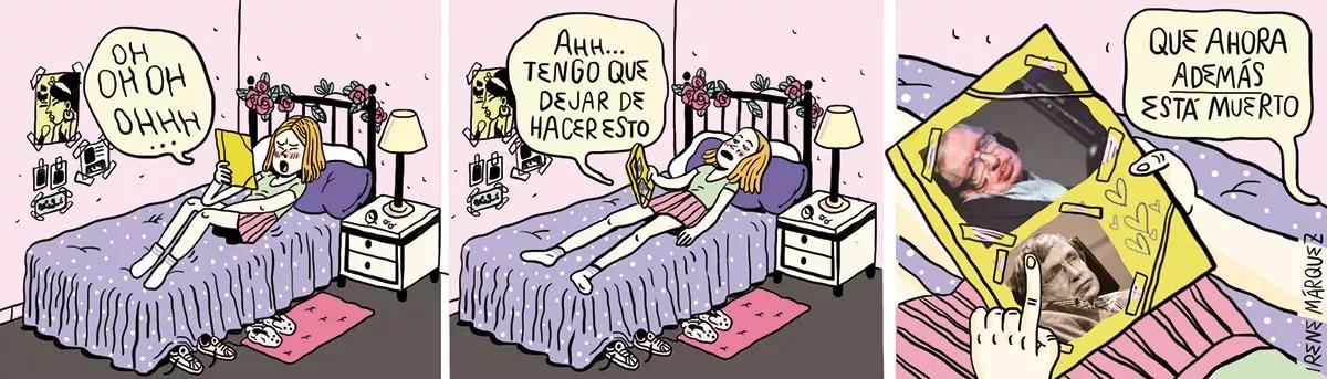 Tiras de su serie “Te has pasado” haciendo honor a su título.