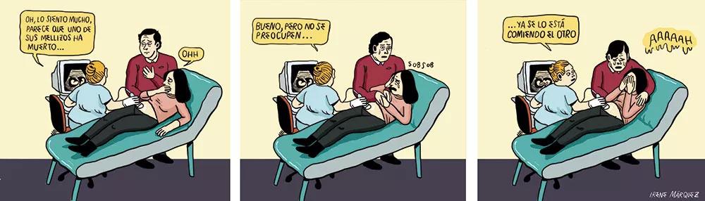 Tiras de su serie “Te has pasado” haciendo honor a su título.