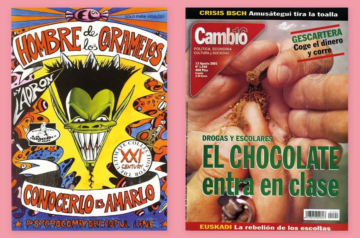 Cómic El hombre de los caramelos, como bien dice el subtítulo “Conocerlo es amarlo”. Revista Cambio16 (13 agosto 2001): “El chocolate entra en clase”