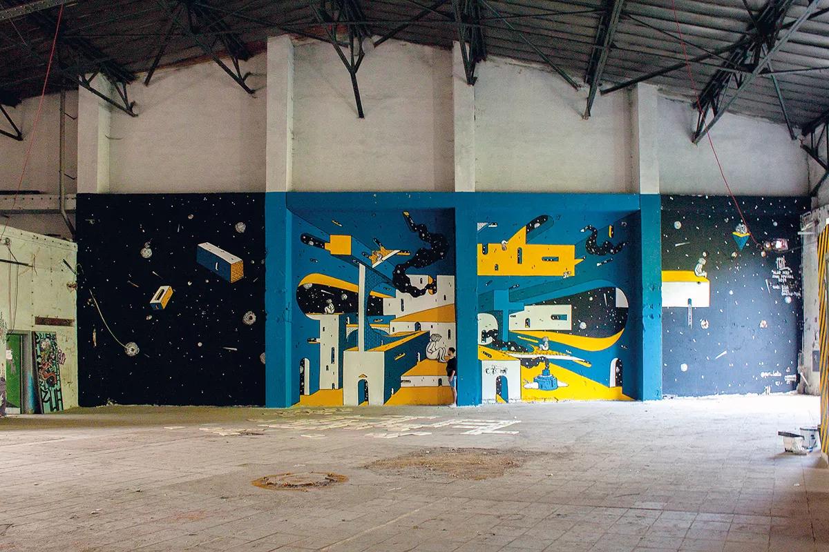 Agujero azul, pintura plástica en el Festival IBUG, Reichembach Im Vogtland, Sajonia, Alemania, 2019