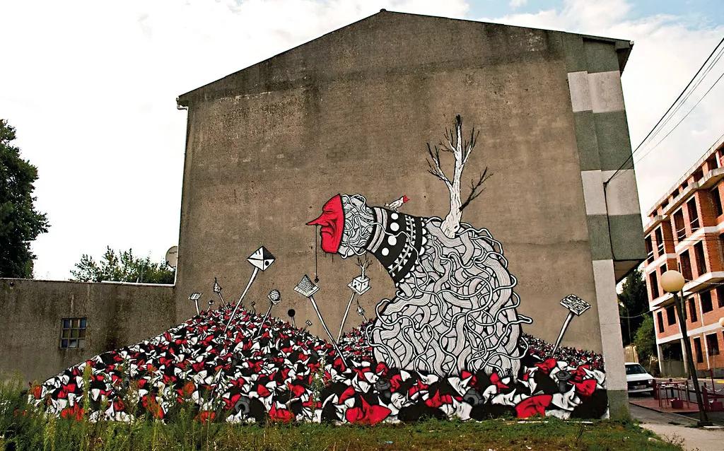 , Diógenes, pintura plástica en el Festival Desordes Creativas, Ordes, Galicia, 2011