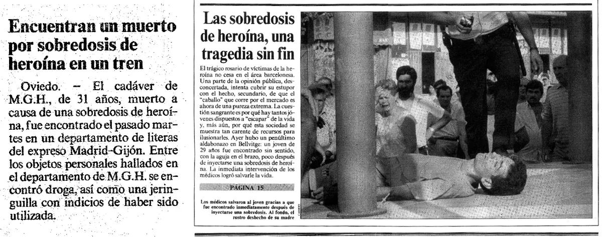 A partir de 1978 y hasta mediados de los noventa seguirán apareciendo regularmente en la prensa española noticias trágicas sobre la heroína.